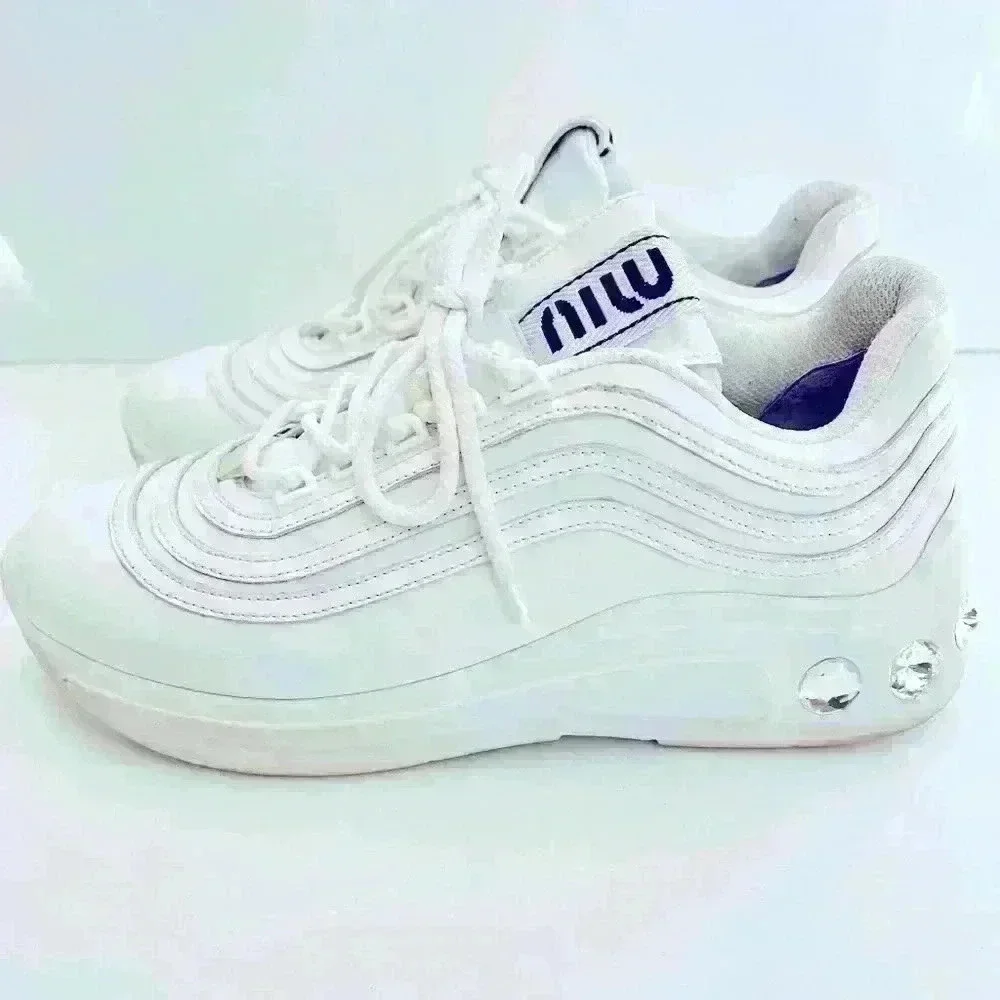 Miu Miu Crystal-Embellished Chunky Sneakers - Picture 1 of 9